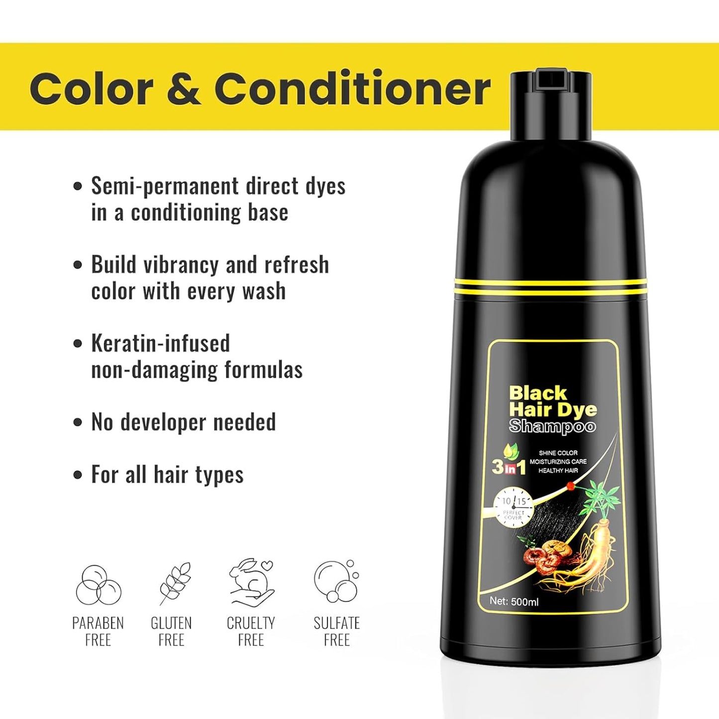 Black Hair Dye Shampoo 3 in 1